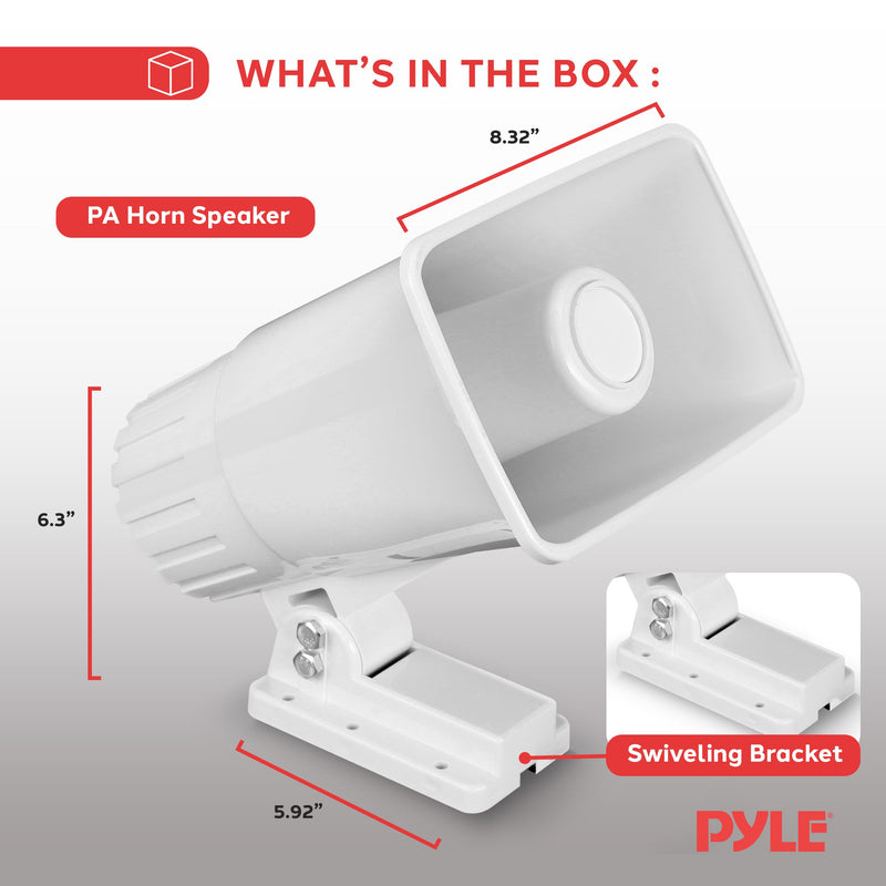 Pyle Indoor / Outdoor PA Horn Speaker - 6” Portable PA Speaker With 8 Ohms Impedance & 50 Watts Peak Power - Mounting Bracket & Hardware Included - Pyle PHSP4 White