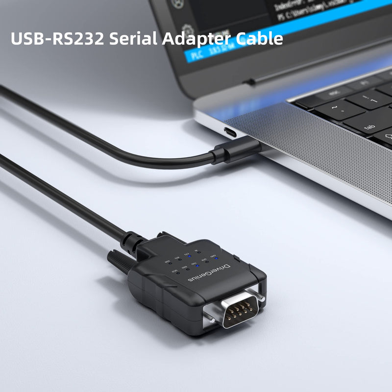 DriverGenius SerialPulseX USB-C to RS232 DB9 Adapter, 9-LED (2-Pack) | Full-Pin RS232 Signal Support for Stable Communication with IT Systems, Legacy Device Connectivity & Modem Compatibility 2 Pcs/Pack, (9xLED, C)