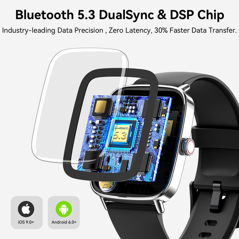 Smart Watch for Women Men, 1.85" HD AMOLED Fitness Tracker (Answer/Call) with 24/7 Heart Rate/Sleep/SpO2 Monitor for iPhone & Android, 120+ Sports Modes Smartwatch with IP68 Waterproof, 2 Bands Black