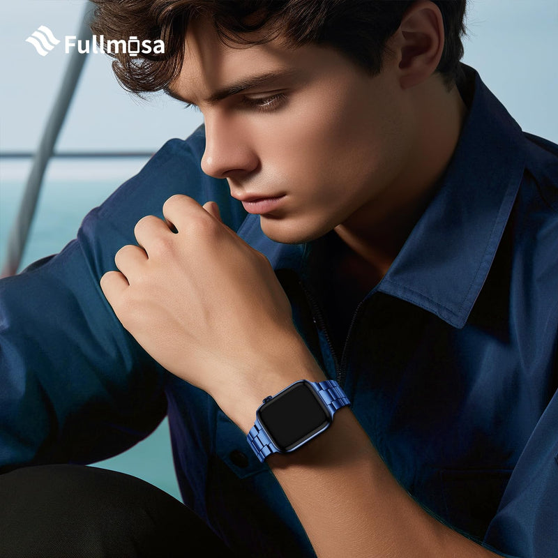 Fullmosa Compatible Metal No tools needed Apple Watch Band 44mm/45mm/42mm Blue with Case & Compatible Stainless Steel Apple Watch Band with case 44mm/45mm/42mm,Rose Gold
