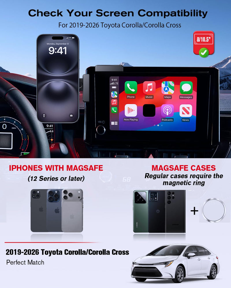 360° Adjustable Magnetic Phone Holder for Toyota Corolla/Corolla Cross 2019-2026 8/10.5 Inch, Screen-Friendly for Magnetic Car Dash Phone Holder