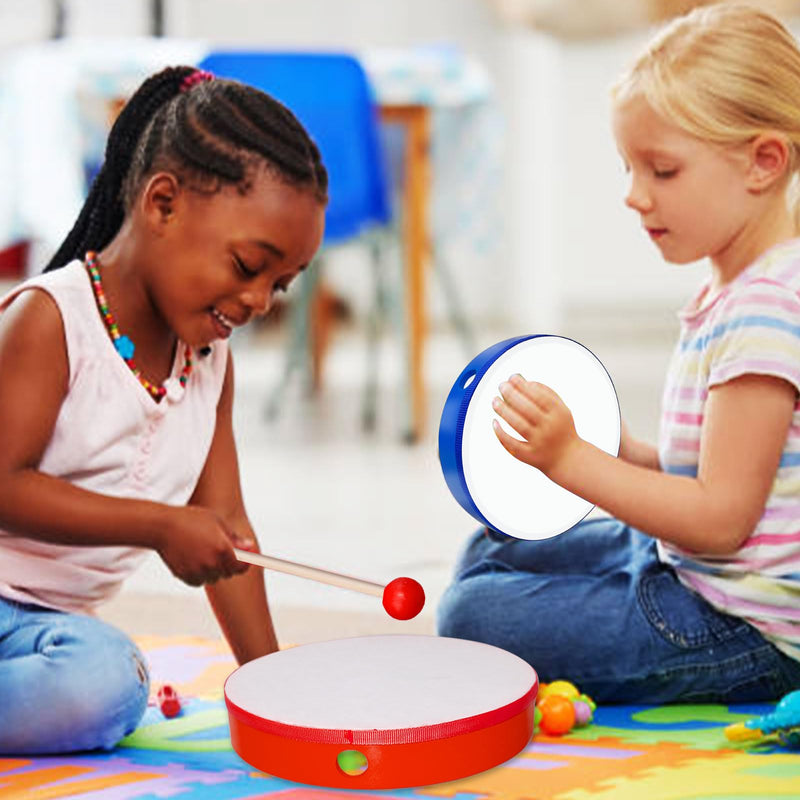 5 Pcs Kids Hand Drums Wood Frame Drum Set with Drum Stick 12 Inch 10 Inch 8 Inch 6 Inch 4 Inch Multicolor Percussion Musical Instruments for School Kids Adults Beginners Home Party Supplies