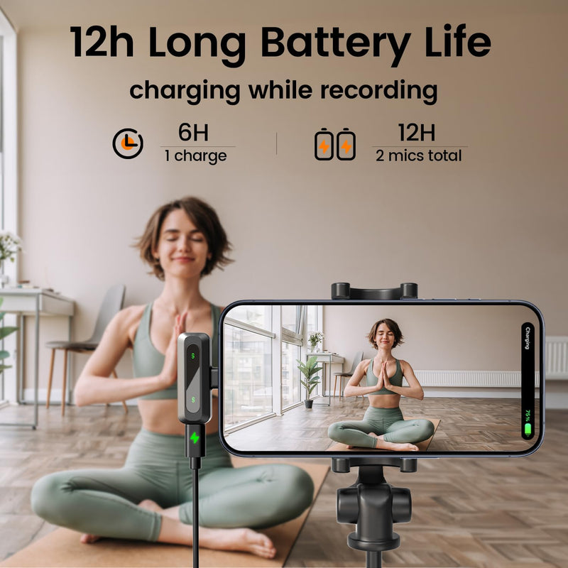 Wireless Lavalier Microphone for iPhone iPad,Mini Microphone for iPhone with Noise Cancelling,lapel microphone wireless for Content Creator Video Recording, Streaming, Vlogging (Lighting Only)