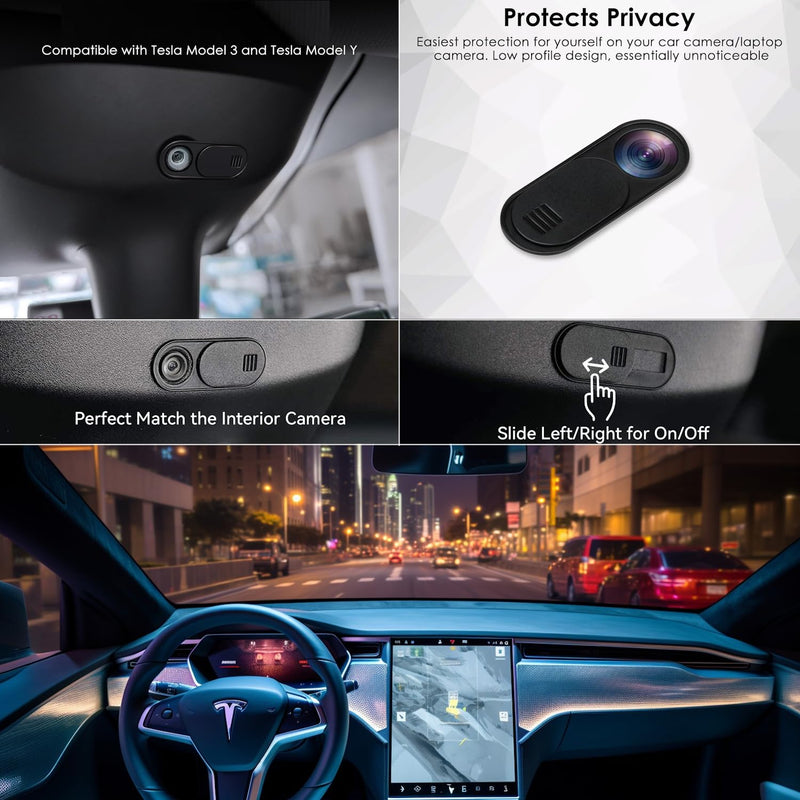 (California Webcam Cover Slide for Tesla Model 3 Y X S Interior Cabin Camera; Ultra-Thin Camera Blocker Protector to Protect Privacy Large Black Oval