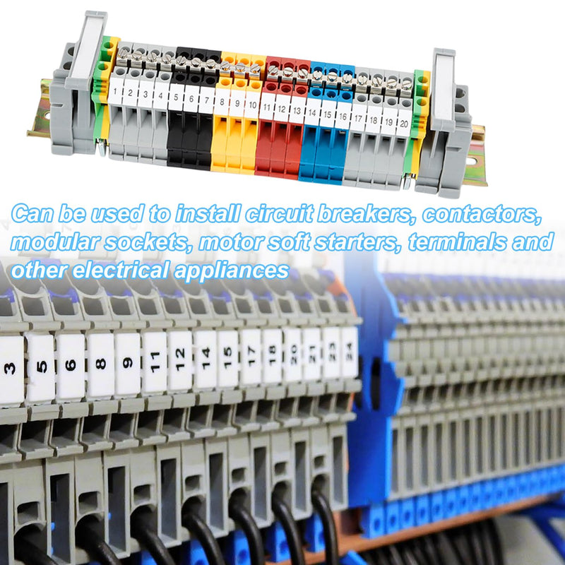 DIN Rail Set, 200 mm DIN Rail Clamps, UK-2.5B Clamp Block, DIN Rail, Terminal Block, Junction Terminal, Control Cabinet Row Terminals, DIN Rail Clamp (1) QL0129a