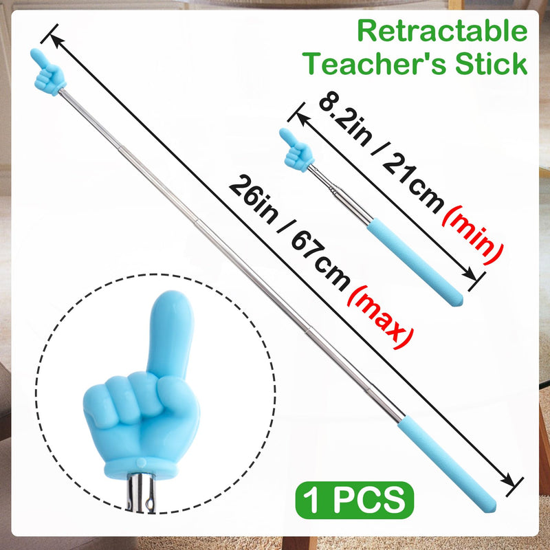 [AUSTRALIA] - PAGOW Retractable Teacher Pointer Stick, Hand Pointer Stick, Student Finger Pointing Stick, Extendable School Supplies for Reading, Classroom (Light Blue, Finger) Finger1, Light Blue 