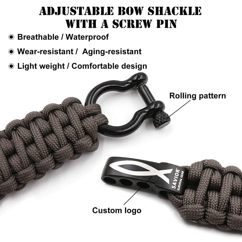 Savior Survival Gear Paracord Watch Band (2 Pack) Compatible with Apple Watch & iWatch Bands Series 42mm 44mm 45mm, 550 Paracord & Stainless Steel Shackle, Adjustable Straps, Gray & Black, Large