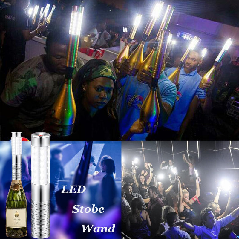 Strobe Baton Light,Stage Handheld Light,Champagne Bottle Sparklers, Reusable Indoor Concert LED Lights - for Bar Club Birthday Weddings Parties (Silver 2 PC) Sliver 2 PC