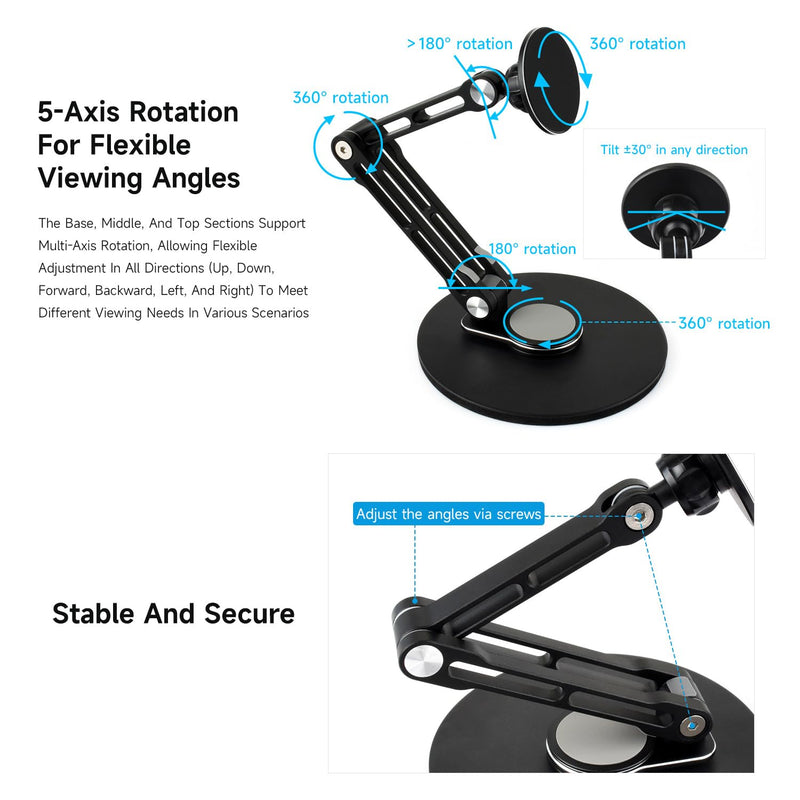 Waveshare Magnetic N52 Neodymium Magnet Portable Monitor Adjustable Stand, Compatible with 4~18.5inch Monitors, Supports Multi-axis Rotation, comes with Magnetic metal rings, Foldable For Easy Storage