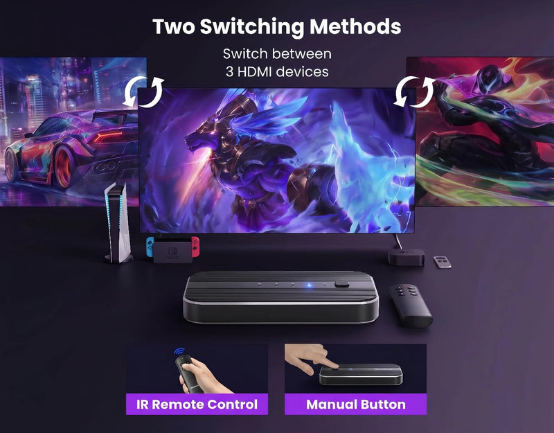 HDMI Switch 5 in 1 Out with Remote 4K@60Hz, HDMI Splitter Support HDCP2.2, HDR, 3D, Dolby Support, 3 Port Switcher Selector Box with Xbox, PS5/4/3, Fire Stick Roku Blu-Ray Player (5 in 1 Out)