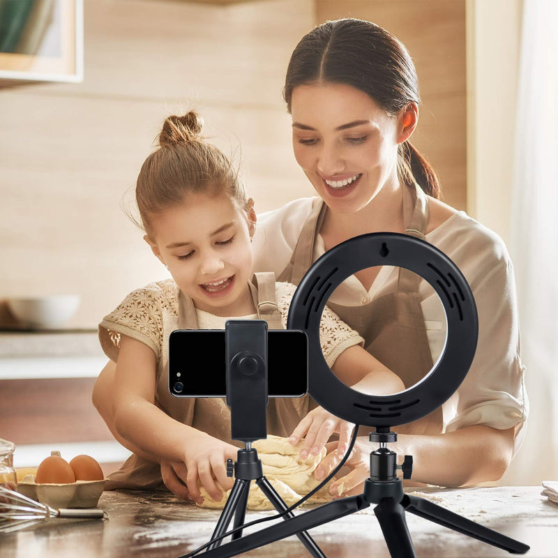 LED Ring Light 6" with Tripod Stand for YouTube Video and Makeup, Mini LED Camera Light with Cell Phone Holder Desktop LED Lamp with 3 Light Modes & 11 Brightness Level (6")