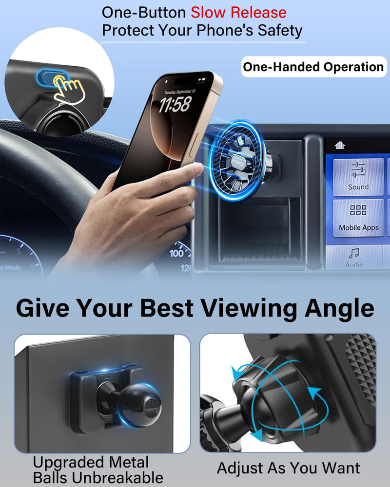 SKYLOTEC Magnetic Phone Holder Cubby Insert for Ford Maverick 2022-2024 | Maverick Cell Phone Holder Accessories, Magnet Cradles for MagSafe Car Mount, Automobile Cradles Base Not Block Air Vent