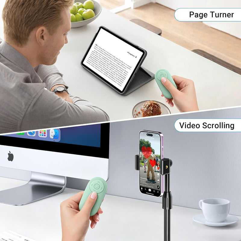 Rechargeable Camera Remote for iPhone Android, Zoom Control | Zoom Control | Front/Rear Camera Switch, Photo & Video Shutter, TikTok Scrolling, Page Turner, bluthooth 10m Wireless Clicker Green