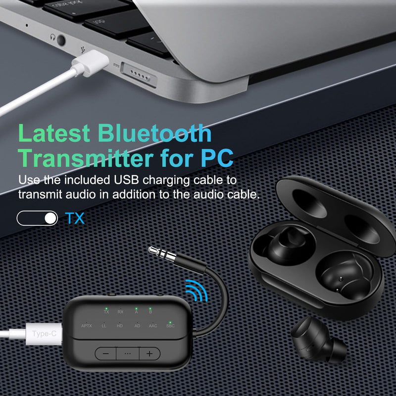 [AUSTRALIA] - Bluetooth Transmitter Receiver, 2-in-1 V5.3 Wireless Adapter, Bluetooth Audio Transceiver for Airplane TV PC MP3 Gym Switch,Bluetooth Receiver for Speakers Headphones,aptX Low Latency & HD Black 