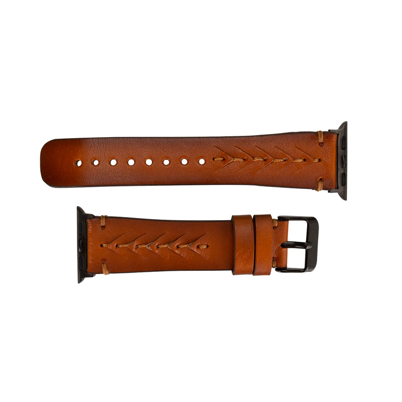 Handmade Leather Watch Band for Apple Watch Series 1-9, Ultra 2, Sport Compatible with 38 40 41mm Apple Watch Bands for Women & Men 7-9 Inches Size, Brown w/Gold Connector&Clasp Brown w/Black Connector&Clasp 42/44/45/49mm