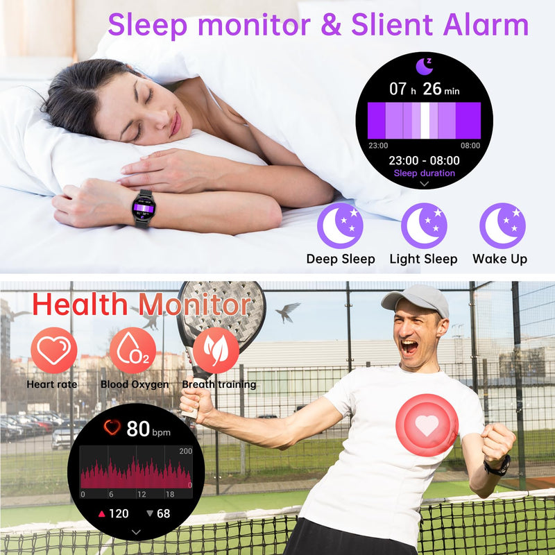 Smart Watch for Men Women Fitness: Waterproof Make/Answer Call Smart Watches for Men Digital Mens Watches Running Step Tracker Smartwatch Android Phones iPhone Samsung Compatible Heart Rate Monitor Black