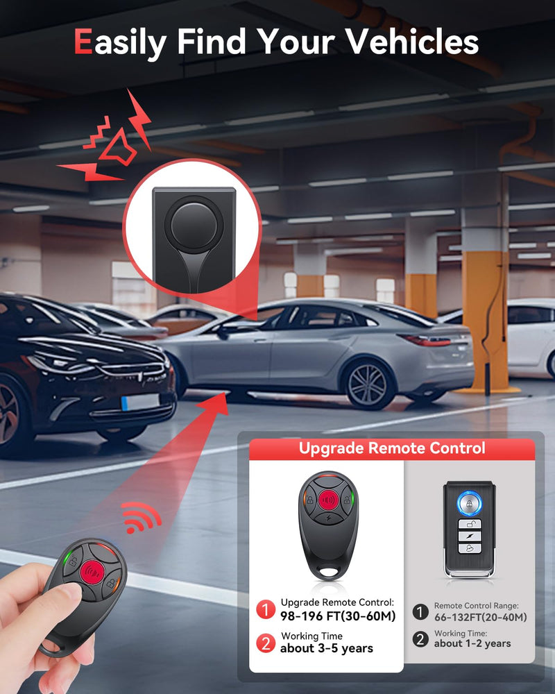 Car Vibration Sound & Light Alarm with Remote, ELECTOP 108dB Automobile Anti-Theft Vibration Alert, Anti-Theft LED Flashing Security Light Wireless Remote Vehicle Security Alert with 2pcs Alarm 2 Alarm(Upgraded Remote)