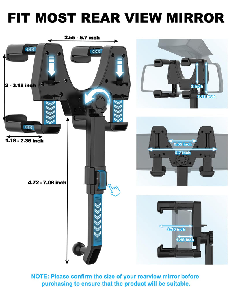 for MagSafe Car Mount Rearview Mirror [24 Strong Magnet] Magnetic Phone Holder for Car Rear View Mirror [4 Clip Stable] Phone Holders for Your Car for iPhone Air 17 Pro Max 16 15 14 13, All Smartphone