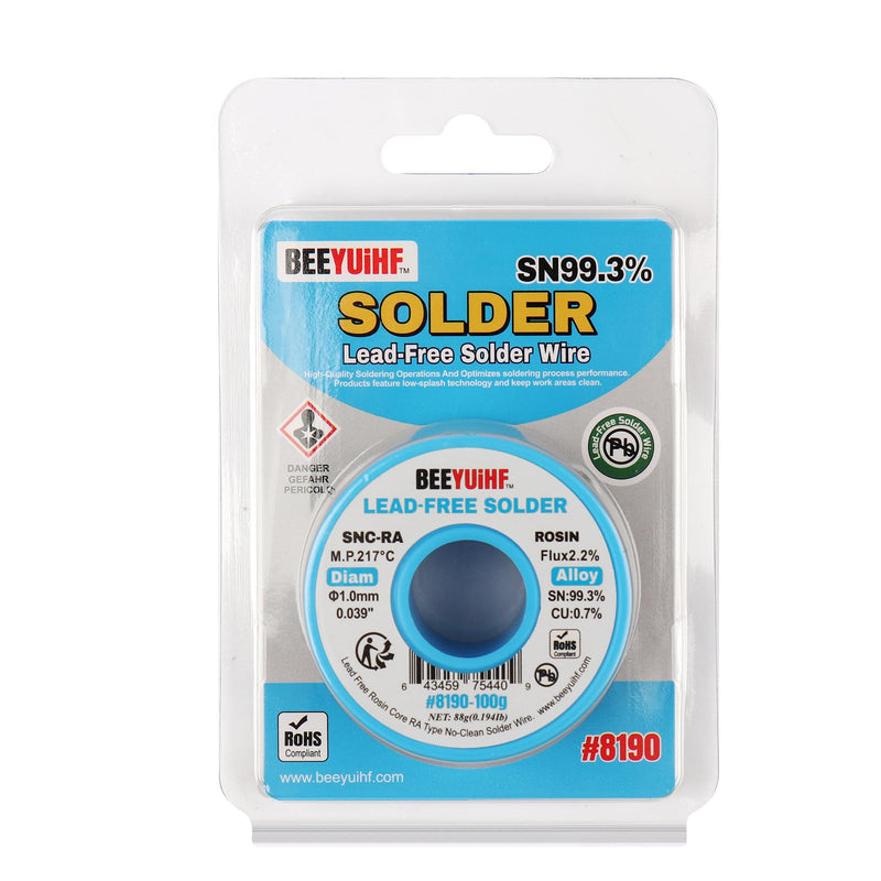 BEEYUIHF Solder Wire, Lead-Free, Sn99.3 Cu0.7 Solder with Flux, Electronic Solder Wire with Rosin Core (1.0 mm, 100 g)