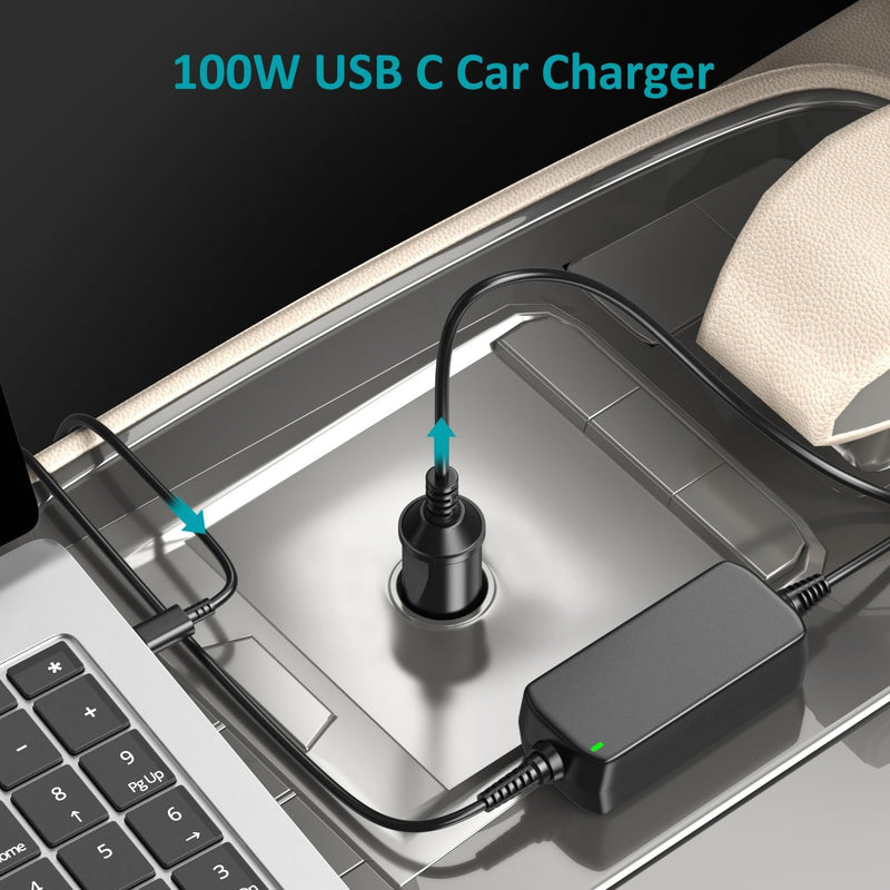 ZOZO 100W USB C Laptop Car Charger for Dell Latitude Latitude/XPS/Inspiron MacBook Pro/Air Lenovo ThinkPad/Yoga/IdeaPad HP Spectre/Elitebook, Samsung Acer Asus Zenbook Chromebook Car Adapter Charger