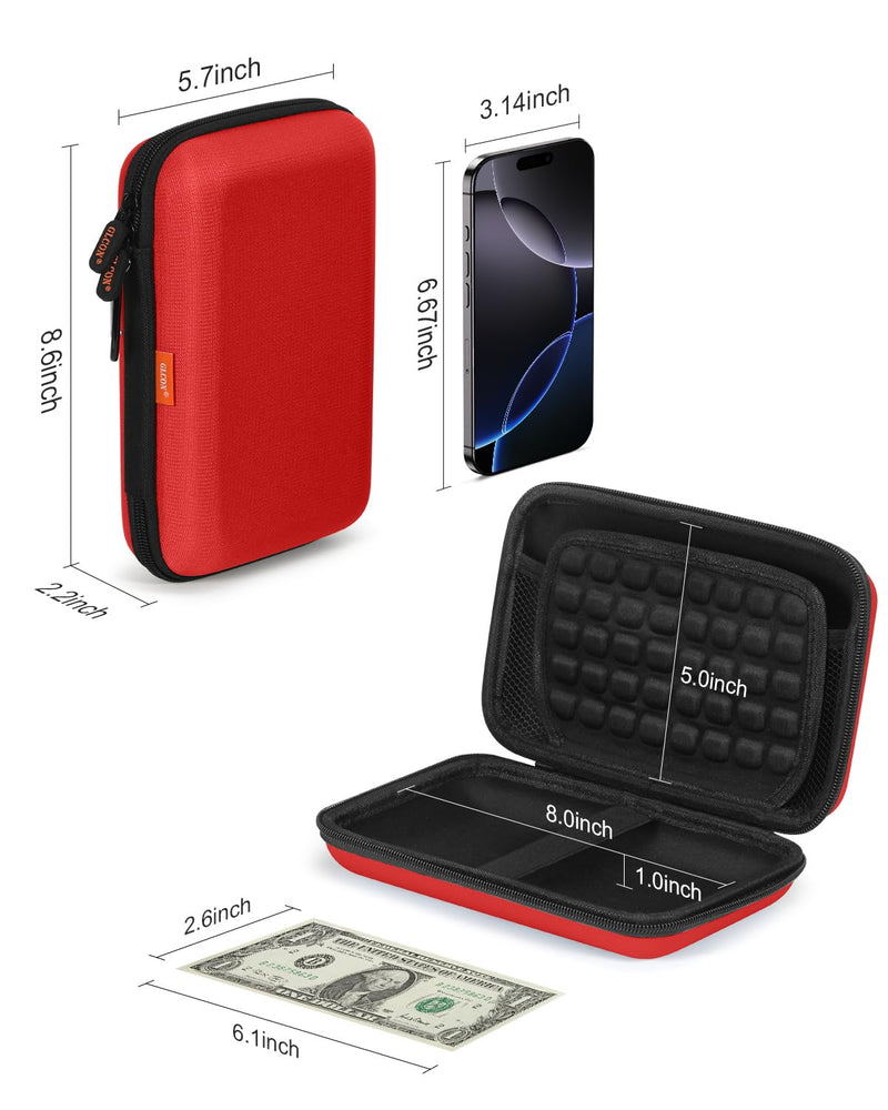 Large Hard Carrying Case - Universal Electronic Organizer Storage Case Bag - Black + Pure Red