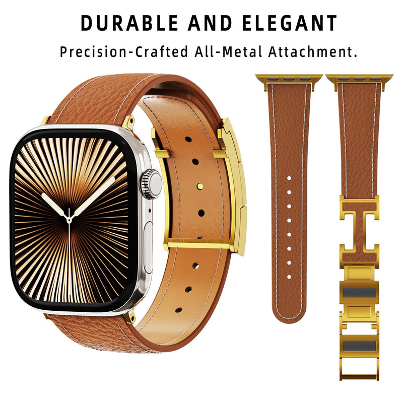 Red Alligator leather+Brown Leather Magnetic Watch Band