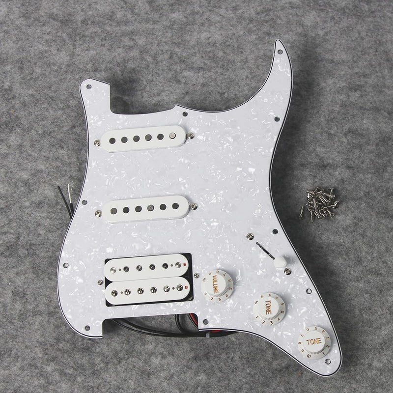 [AUSTRALIA] - FLEOR Alnico 5 SSH Prewired Strat Pickguard Loaded Pickguard Humbucker Pickup Set, White Pearl 
