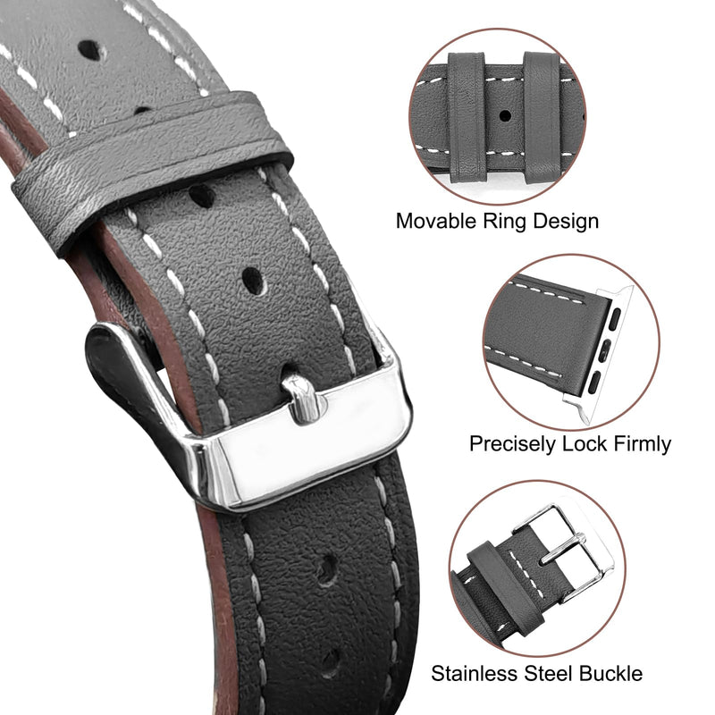 Premium Italy Leather Bands Compatible with Apple Watch Band 40/38/41/42/44/45/46/49mm, Soft Leather Watch Replacement Band for Watch Series Ultra SE 10 9 8 7 6 5 4 3 2 1 for Women Men(Pack Of 2)