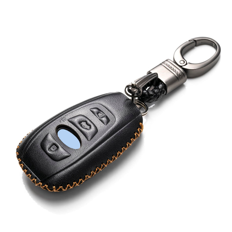 Vitodeco Leather Smart Key Fob Case Cover Compatible with Subaru Forester, Impreza, Outback, WRX, BRZ, XV Crosstrek, Ascent, Solterra 2014 - 2024 (4-Button, Black) 4-Button
