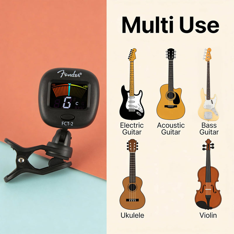 [AUSTRALIA] - Fender FCT-2 Professional Multi-Instrument Clip-On Tuner for Guitar, Bass, Ukulele, and Violin 