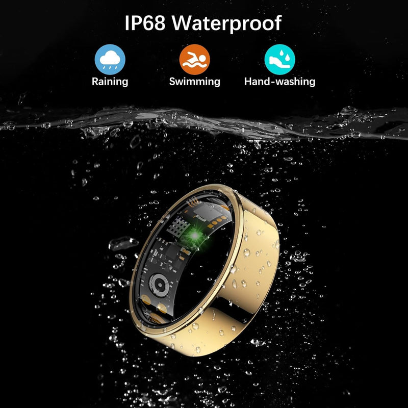 Smart Ring for Women Men, Fitness Ring with Heart Rate, Blood Oxygen,Stress, Sleep Tracker, Step Tracker, Fit Ring No Subscription Fee, IP68 Waterproof Smart Ring for iPhone & Android (Gold, 8#) Gold 8#