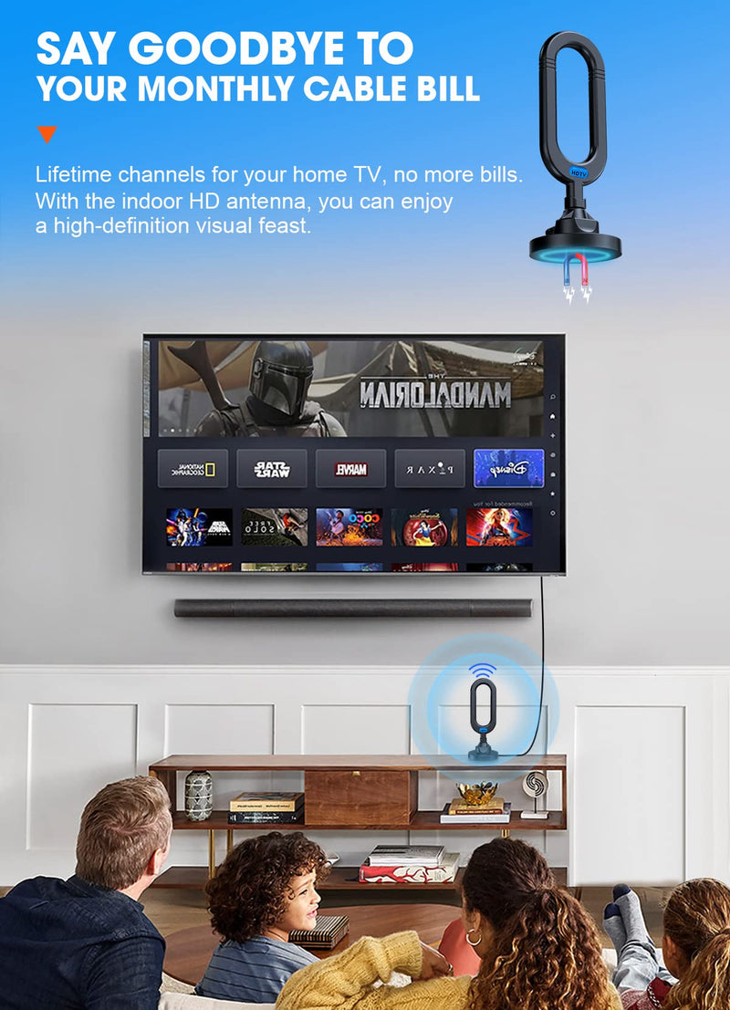 WUMINGLU TV Antenna for Smart TV Indoor 2024 Newest Clear 4K Digital Antenna HD TV Up to 380 Miles Long Range Local Channels Indoor Outdoor Amplifier Signal Booster Cable Easy Setup Black