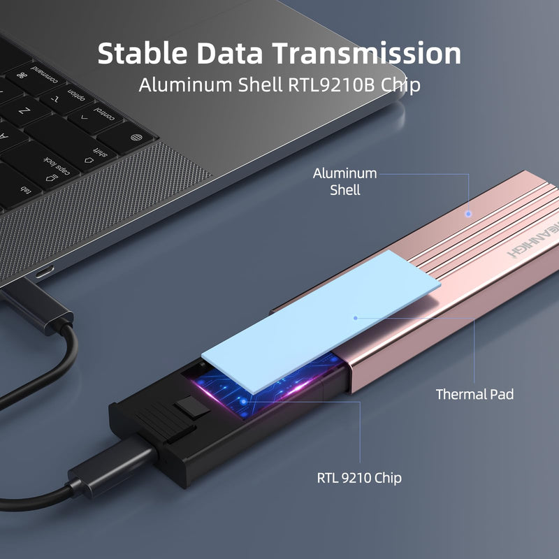 M.2 NVME SATA SSD Enclosure, Tool-Free USB 3.2 Gen 2 10Gbps NVME to USB Adapter, Supports M and B&M Keys External Solid State Drive Case for Size 2242/2260/2280(up to 8TB) Pink