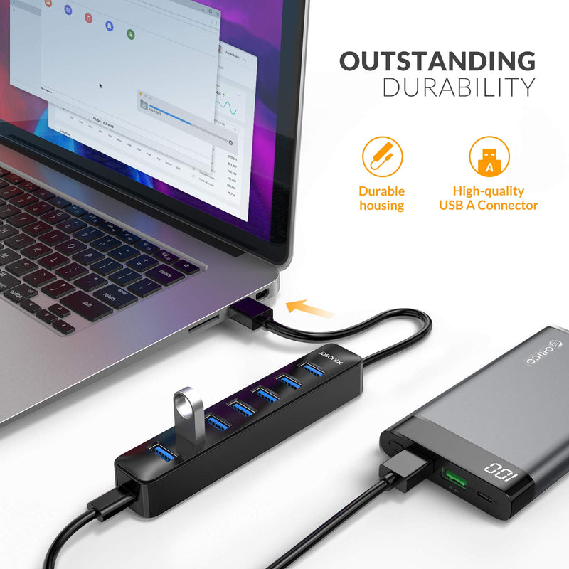 iDsonix USB Hub 3.0, 7-Port 5V / 3A Powered USB Hub, 5Gbps HighSpeed Data Transmission USB Splitter for Laptop, iMac, Surface Pro, XPS, USB Flash Drives, Mobile HDD, Printer, Camera, and More -Black BLACK