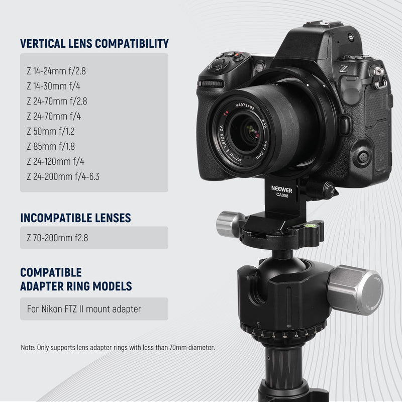 NEEWER Rotatable Collar Mount Plate for Nikon Z8 Z7 II Z6 II Z5 FTZ II Adapter, Fast Horizontal to Vertical Camera Tripod Lens Mount Ring Compatible with DJI RS 3/2 & Arca Quick Release System, CA058