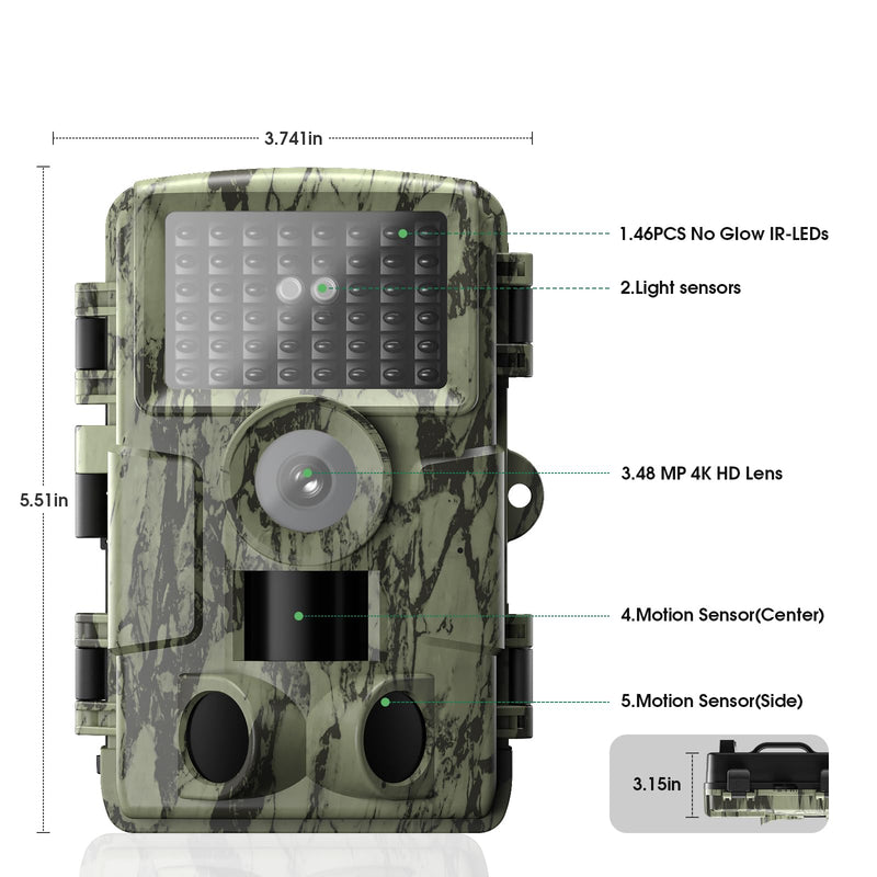 [AUSTRALIA] - Trail Camera: with Night Vision 4K 48MP 130°Wide-Angle Game Camera，0.05s Trigger Motion Activated Hunting Camera ，98ft IR Sensing ，IP66 Waterproof,for Outdoor Wildlife Surveillance & Home Security 