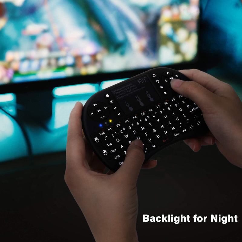 (Upgraded)Rii 2.4GHz Mini Wireless Keyboard with Touchpad,QWERTY Keyboard,LED Backlit,Portable Keyboard Wireless for laptop/PC/Tablets/Windows/Mac/TV/Xbox/PS3/Raspberry Pi .(i8+ Black)