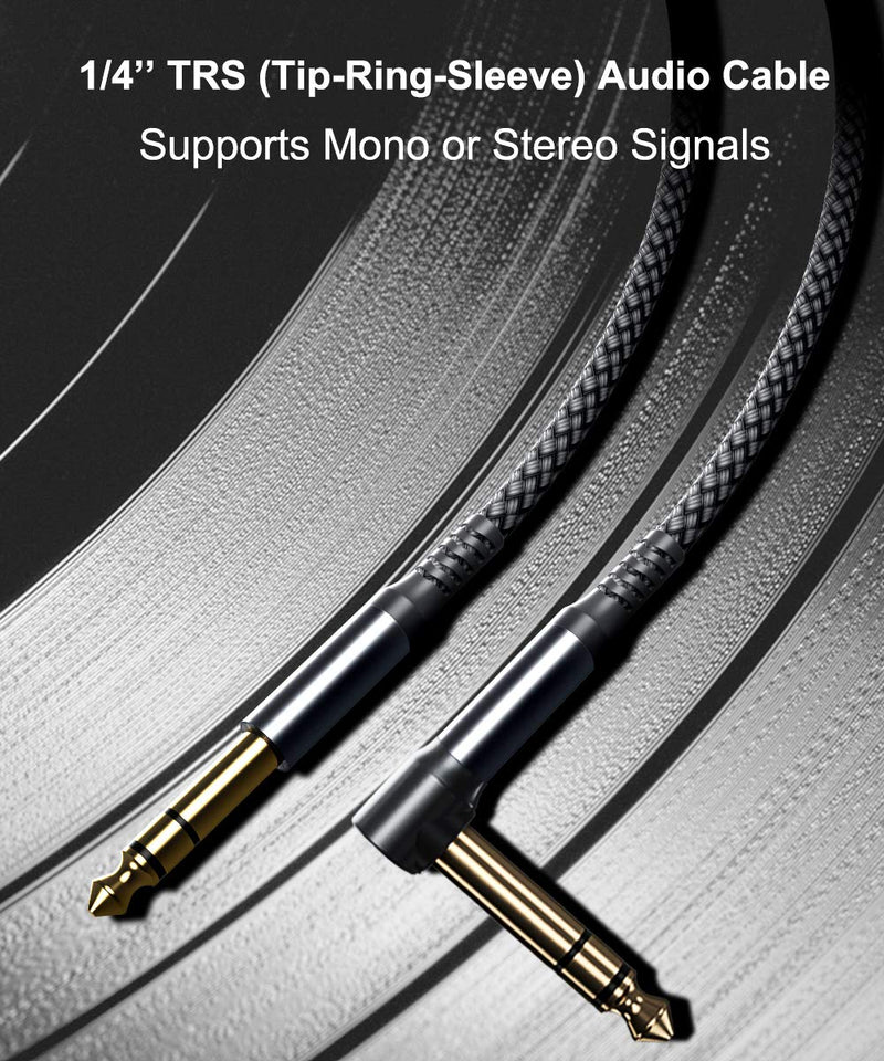 6.35mm TRS Instrument Cable 30FT 2-Pack,Right Angle 90 Degree 1/4 Inch Male Jack Stereo Audio Cord,6.35 Balanced Line Lead for Electric Guitar,Bass,Keyboard,Mixer,Amplifier/AMP,Speaker,Equalizer 9M/30 FT Gray