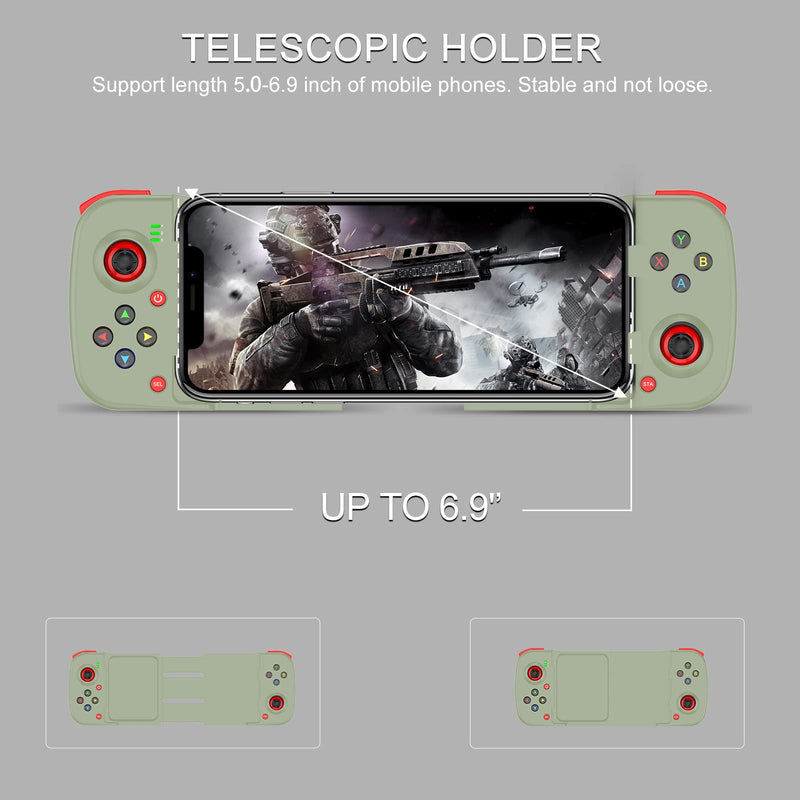 Joso Bluetooth Controller for iPhone, Android, Direct Play, Low Latency, Phone Controller Gamepad Joystick for Galaxy S23 S22 S21 20 Ultra, iPhone 14 13 12 11 Pro Max, COD Mobile, Genshin Impact Green