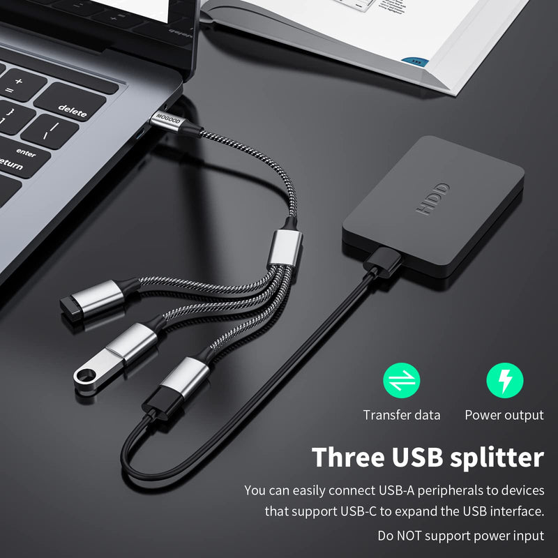 USB C Male to Three USB Female Cable,USB c Splitter to USB USB c Splitter Audio and Charging Type C to 3 Type A 2.0 Port Splitter Multi Hub for MacBook,iPad Pro Air,Microsoft Surface Go,PC,Laptop 1pack Black