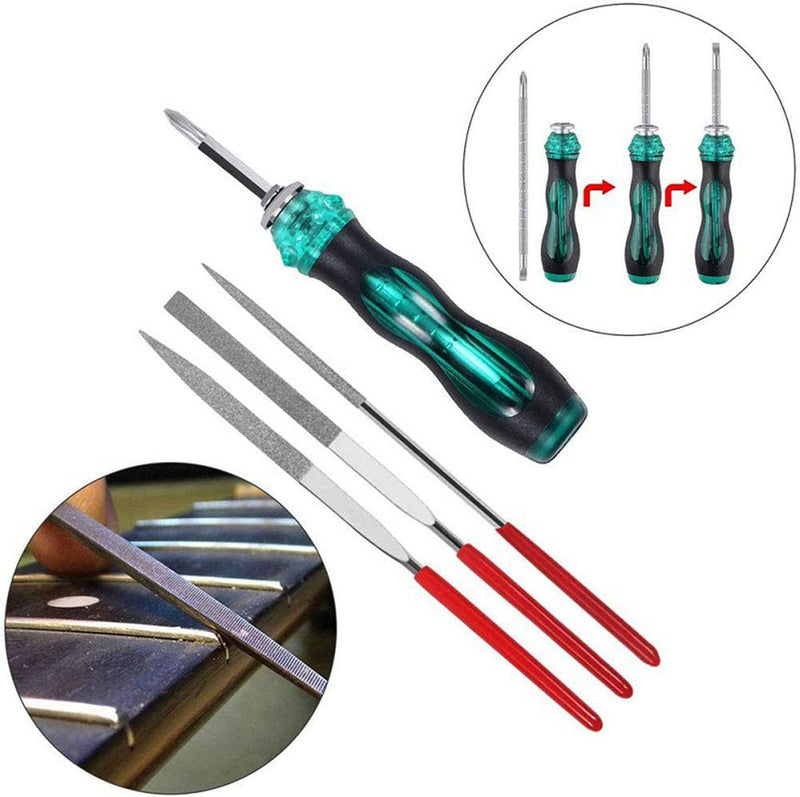 28PCS Guitar Tool Kit,Guitar Repair Tools Kit,Professional Guitar Repairing Maintenance Tool Kit with Wire Plier String Organizer Fingerboard Protector Hex Wrenches Files String Action Ruler Spanner 28PCS