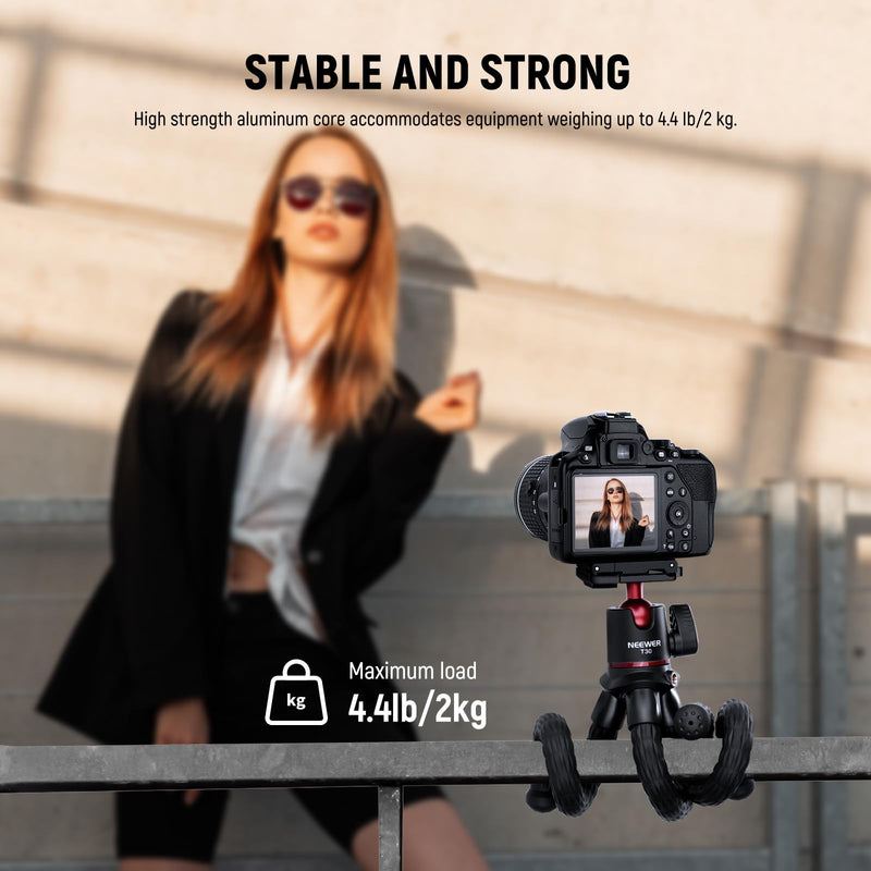 NEEWER Camera Tripod with Remote, Mini Flexible Tripod Stand with Action Camera Mount Adapter for Hero 12 11 10 9, Hidden Phone Holder with Cold Shoe, Vlog Phone Tripod for iPhone, Max Load 4.4lb, T30