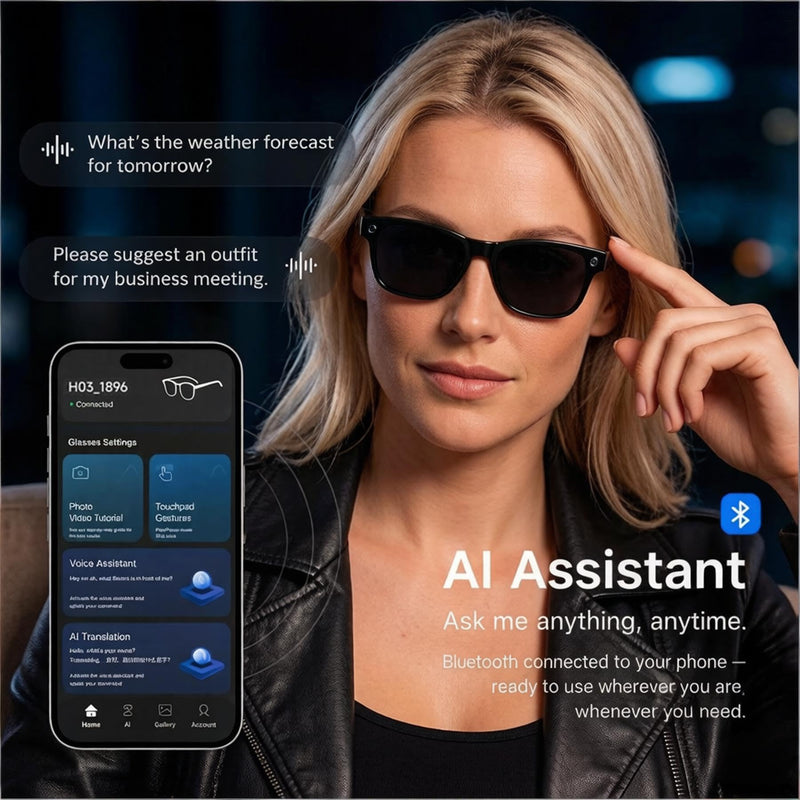 AI Smart Glasses Camera 8MP 1080P Recording Translation Open-Ear Bluetooth | 8MP Camera records 1080P POV video hands-free. Capture travel, vlogs & daily life from your first-person view.