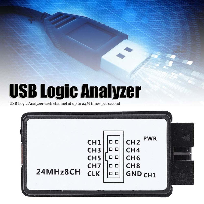 USB Logic Analyzer Kit Mini Digital Pocket Size 8 Channel Input Memory 24 MHz for a Variety of Decoding Functions