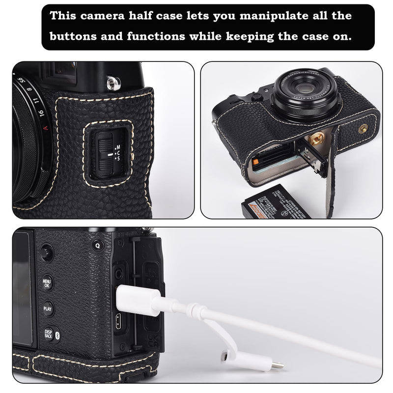 X100VI Case,Camera Half Case for X100VI,PU Leather Camera Case Compatible with X100VI Digital Camera with camera strap - Black