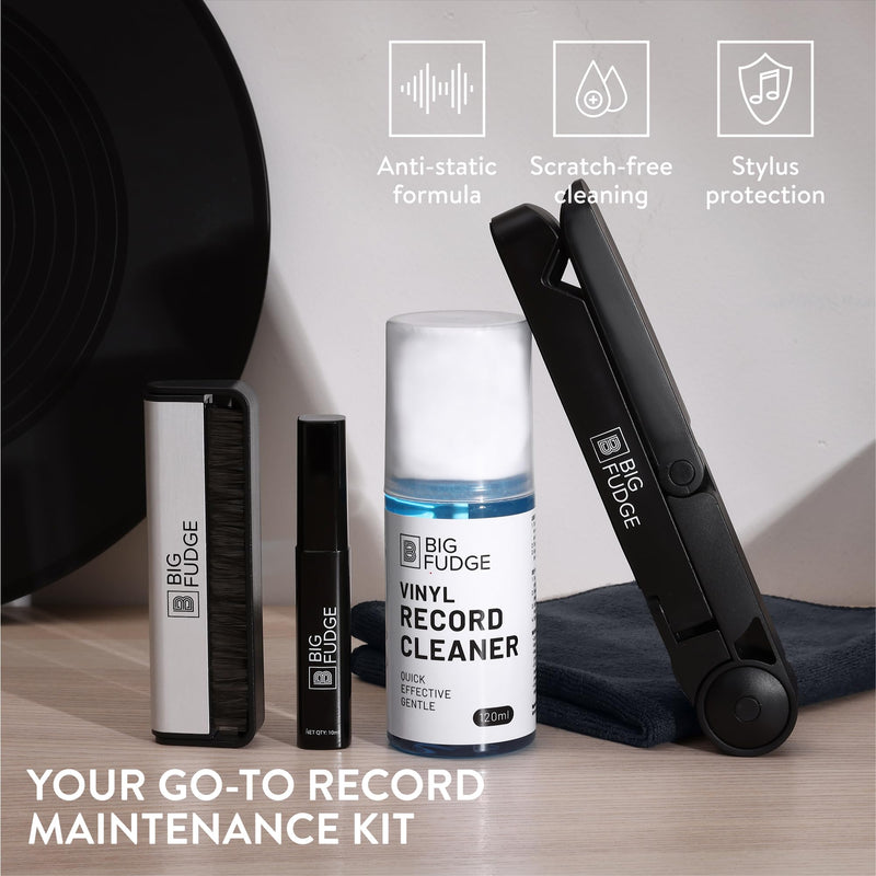 [AUSTRALIA] - Big Fudge Complete Vinyl Record Cleaning Kit - 6-in-1 Vinyl Record Cleaner - incl. Carbon Fiber Record Brush, Stylus Cleaner, Drying Stand, Microfiber Cloth & Towel Cloth - Record Player Accessories 