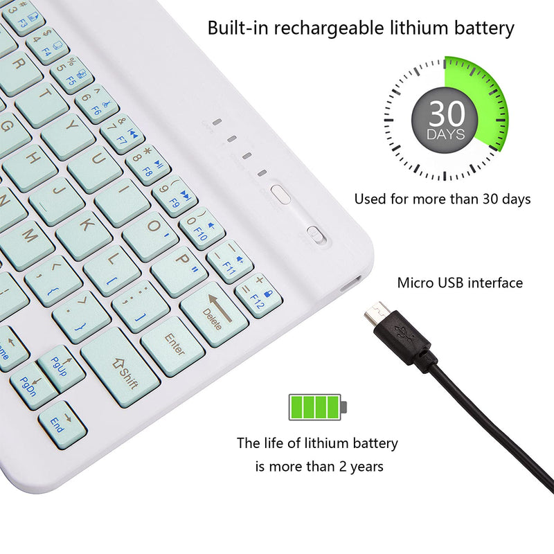 Ultra-Slim Bluetooth Keyboard Portable Mini Wireless Keyboard Rechargeable for Apple iPad iPhone Samsung Tablet Phone Smartphone iOS Android Windows (10 inch Light Green) 10 inch Light Green