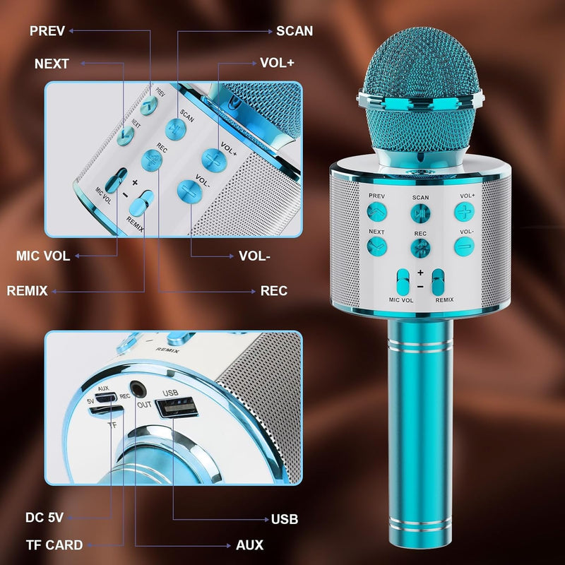 Wireless Bluetooth Karaoke Microphone 2 Pack, 4-in-1 Handheld Mic Speaker for Singing, Karaoke Machine for Phone Android PC, Great Birthday Gifts for Girls Kids Adults for Party,Home KTV,Blue&Rose Blue+Rose
