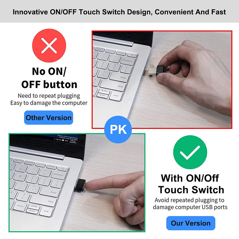 Mouse Jiggler, COOIDEA Mini Undetectable Mouse Mover with ON/Off Touch Switch, USB-C Adapter ,2 Jiggle Modes, Driver-Free, Plug-and-Play Keeps Computer/Laptop Awake,Black.
