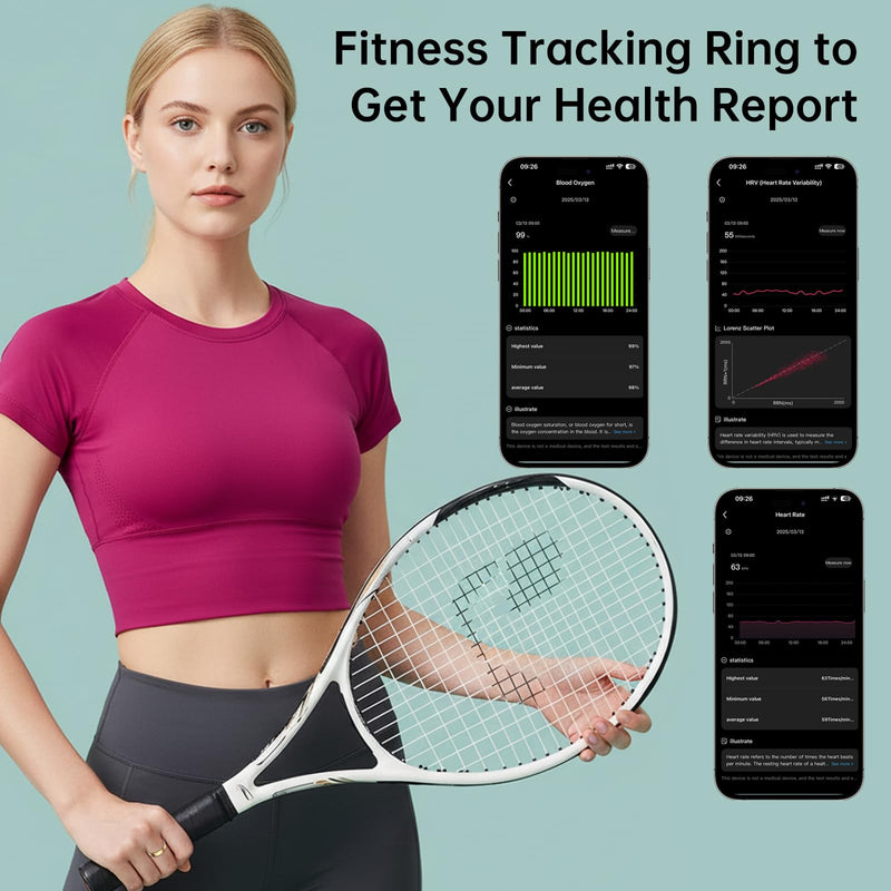 Smart Ring for Women & Men, Fitness Tracker Ring with Heart Rate Monitor, HRV, Sleep Tracking, No Subscription Fee, 10ATM Waterproof Activity Ring for Android & iPhone (Silver, #7)